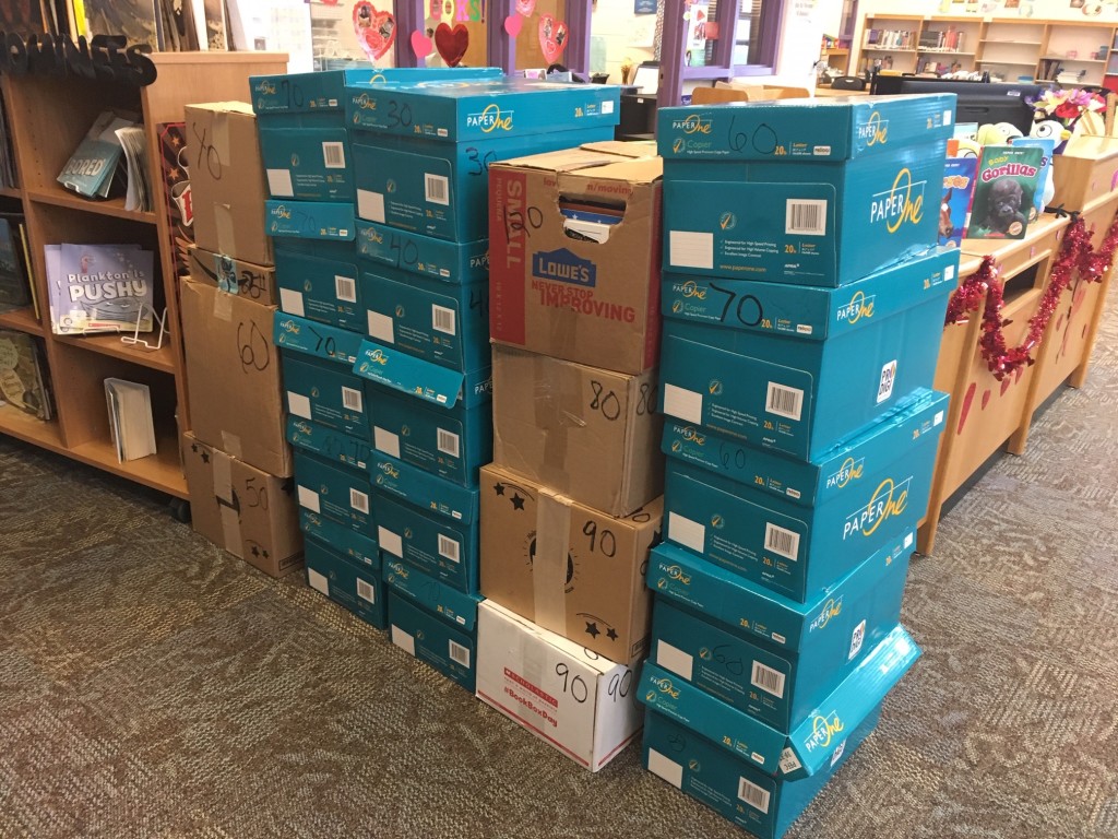 Photo of books collected at Hawthorn Elementary